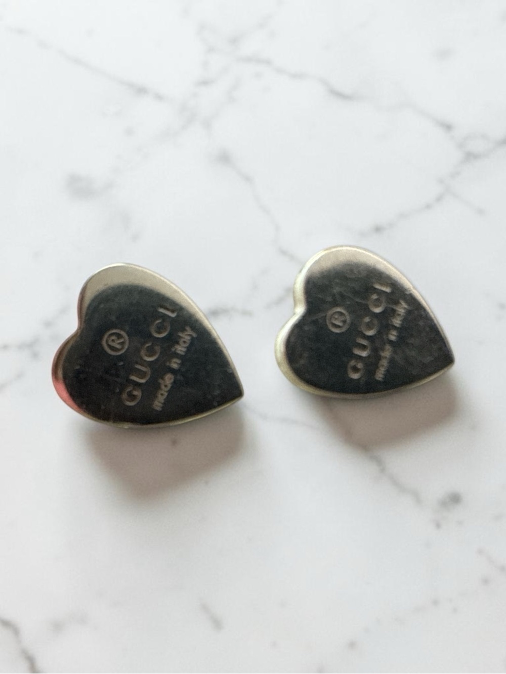 GUCCI Sterling Silver 925 Trademark Heart Stud Earrings